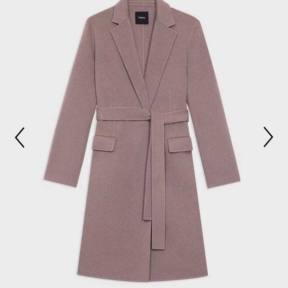 Theory Cream and Gray Trench Coat with Notched Lapels